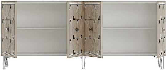 Буфет Дървен с Огледало Бял 150x32x75см