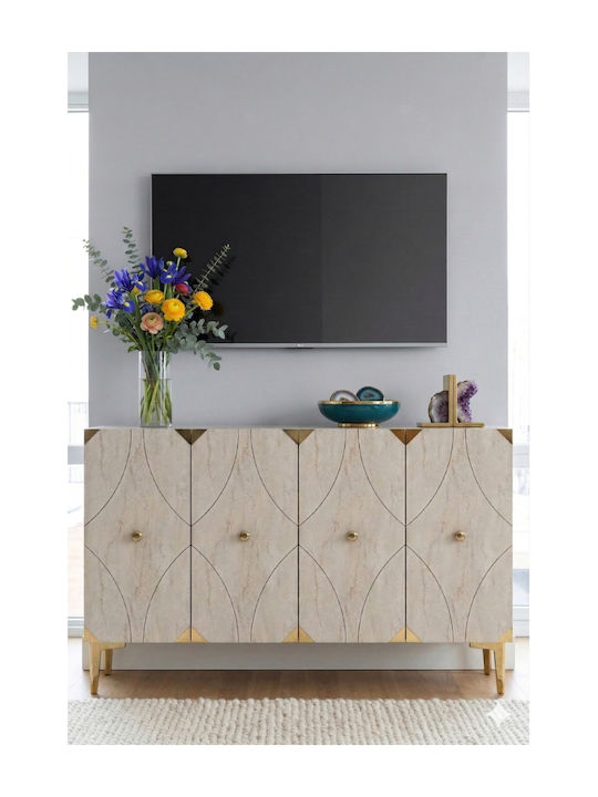 SteweHome Sideboard Aus Holz Mit Spiegel Weiß 120x32x75cm