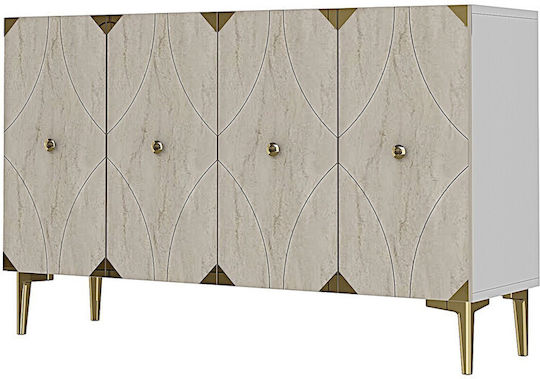 Μπουφές Ξύλινος με Καθρέπτη Λευκός 120x32x75cm