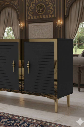Μπουφές Ξύλινος με Καθρέπτη Γκρι 180x32x75cm