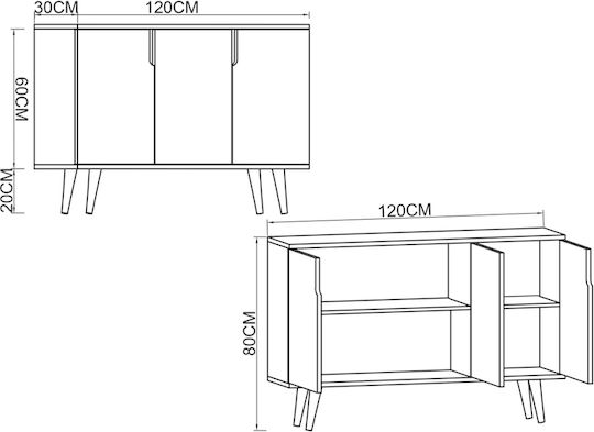 Буфет Дървен Жълт 120x30x80см