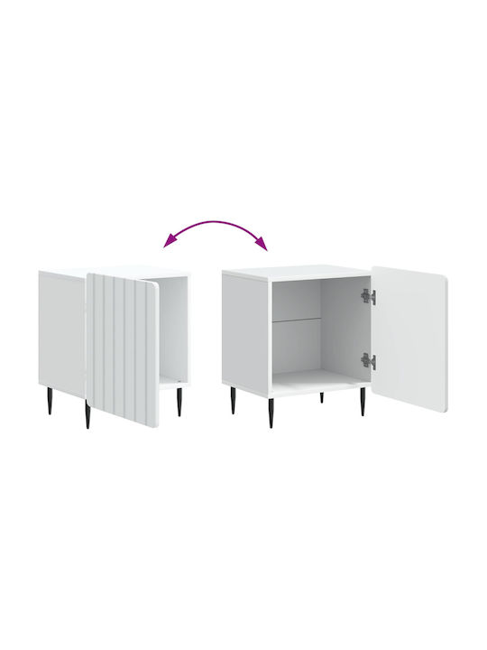 Wooden Bedside Table with Metal Legs White 43x34.5x52cm