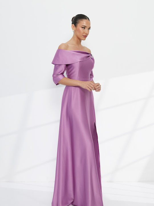 Maxi Dress for Wedding Christening Satin Open Back Lilac F2744_0058