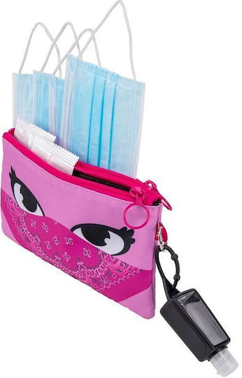 Double Zippered Fabric Pencil Case Mask Zipit Face-it Bandit Pink