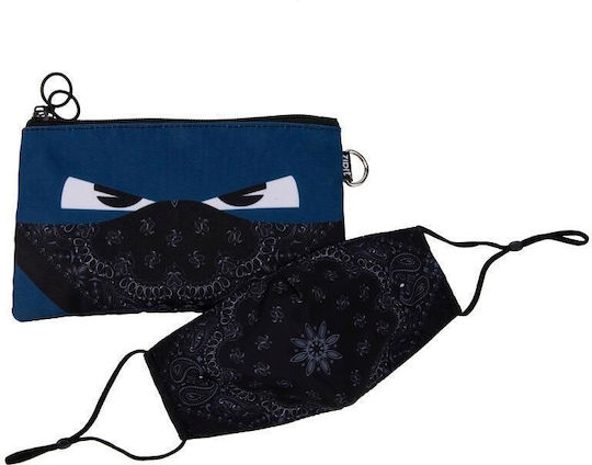 Double Zippered Pencil Case Textile Mask Zipit Face-it Bandit Blue