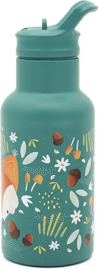 Sassi Junior Fox Sticlă Pentru Copii Din Oțel Inoxidabil Cu Pai Gri 350ml