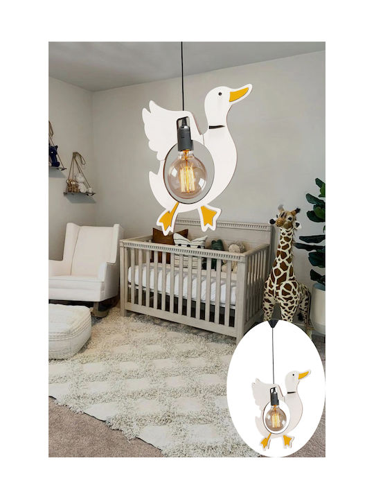 SteweHome Single-Light Kids Ceiling Pendant Light Made of Wood with E27 Socket White 51x34cm