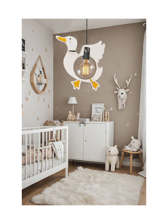 SteweHome Single-Light Kids Ceiling Pendant Light Made of Wood with E27 Socket White 51x34cm