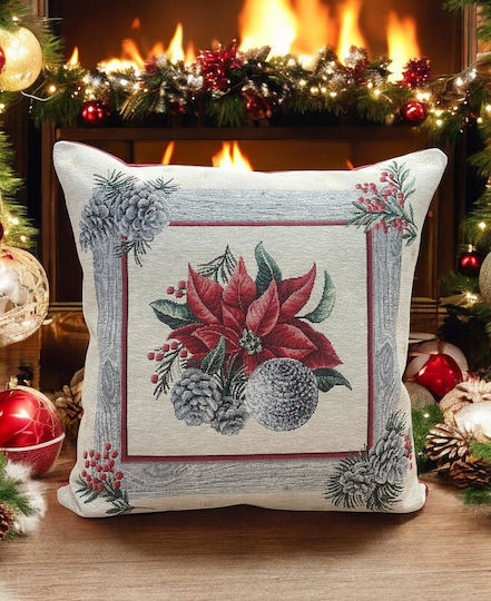 Linea Home Xmas Box Χριστουγεννιάτικη Διακοσμητική Μαξιλαροθήκη Τετράγωνη Silver 45x45εκ.