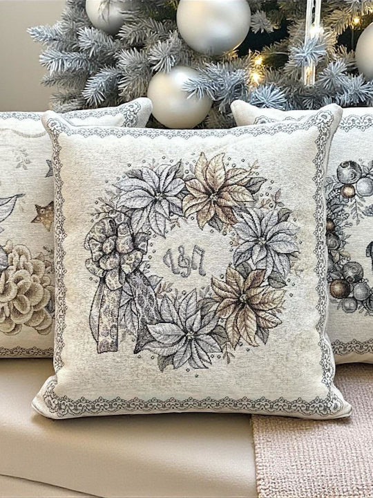 Linea Home Χριστουγεννιάτικη Διακοσμητική Μαξιλαροθήκη Τετράγωνη Μπεζ 45x45εκ.