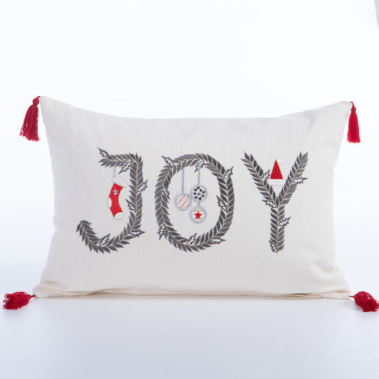 Nef-Nef Homeware Weihnachtsdekoratives Kissen Christmas Is All Around Rechteckig Weiß 30x45cm