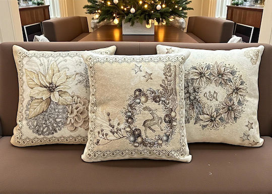 Linea Home Husă Decorativă de Crăciun pentru Pernă Pătrată Bej 45x45buc