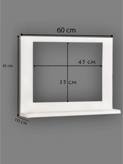 SteweHome STE-001691-P1691 Oglindă din Plastic cu Raft 60x10cm Alb