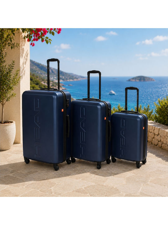 Head Travel Suitcases Hard Navy Maximum Height 74cm with 4 Wheels Set of 3 Pieces