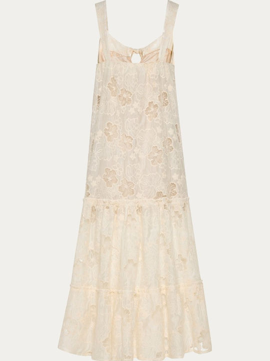 Sommer Midi Damenkleid Floral Ecru