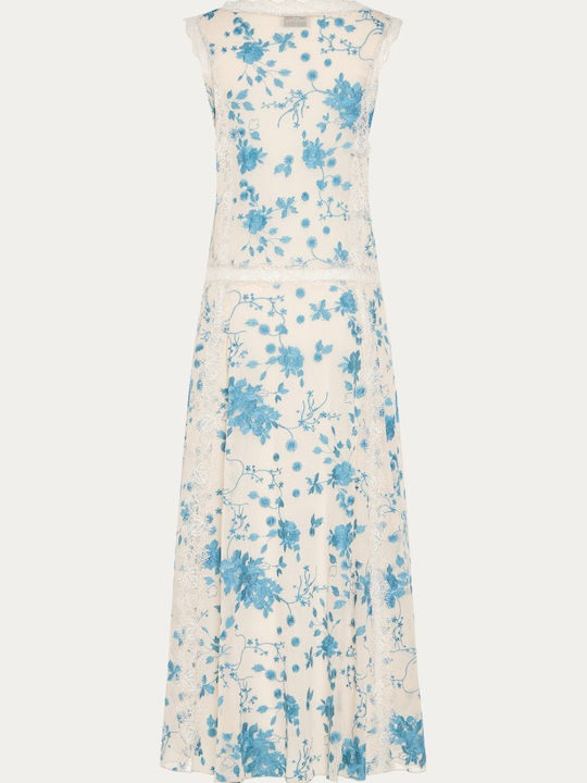 Maxi Floral Ecru Blue Dress