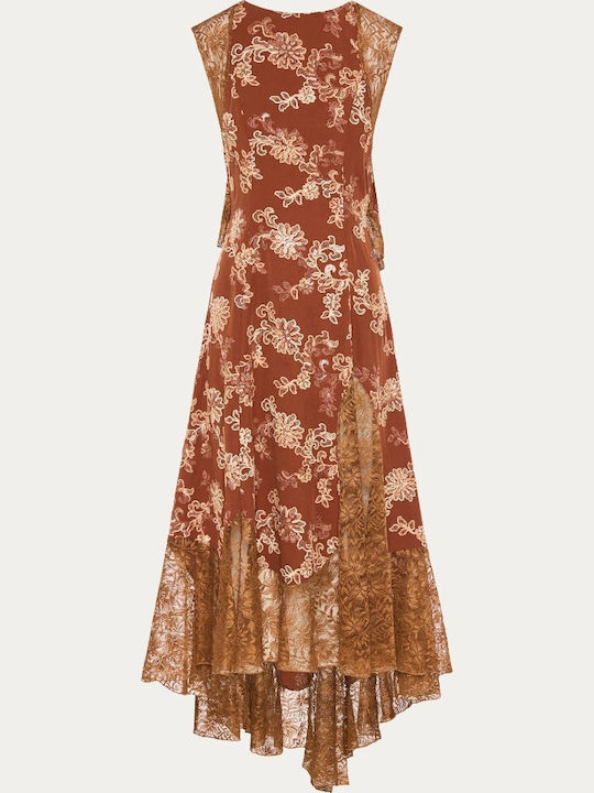 Rochie-Cămașă Midi Floral Teracotă