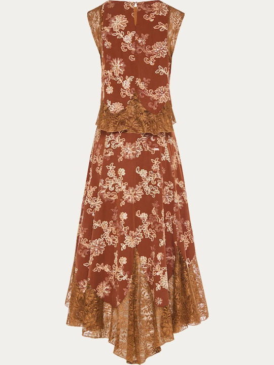 Rochie-Cămașă Midi Floral Teracotă