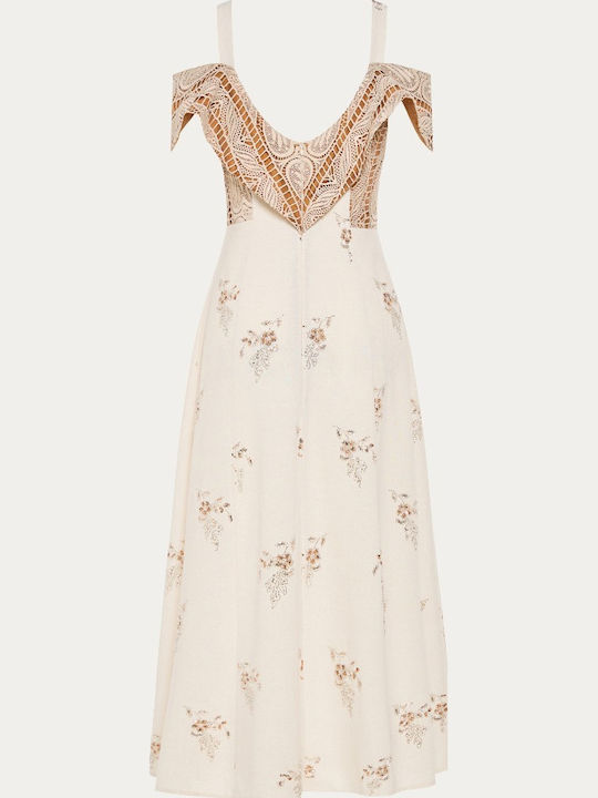 Sommer Midi Damenkleid für Hochzeit Taufe Blumen Ecru
