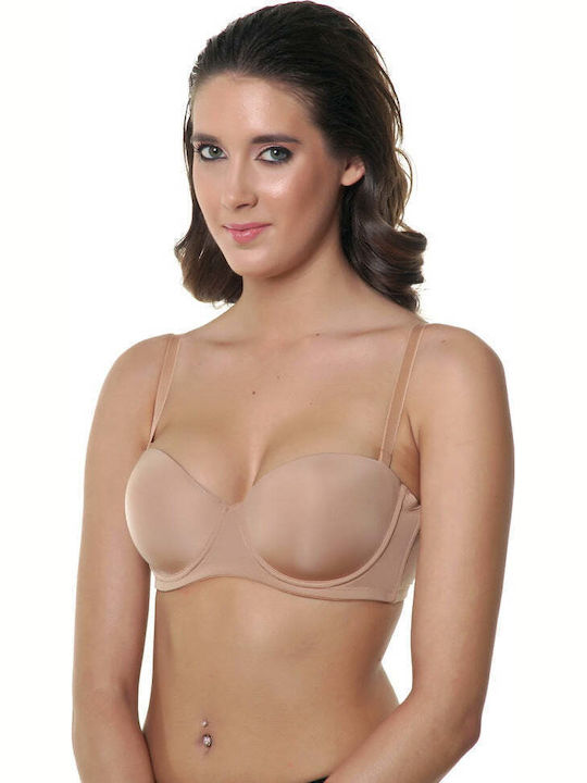 Secret Strapless Bra with Light Padding Underwire Beige