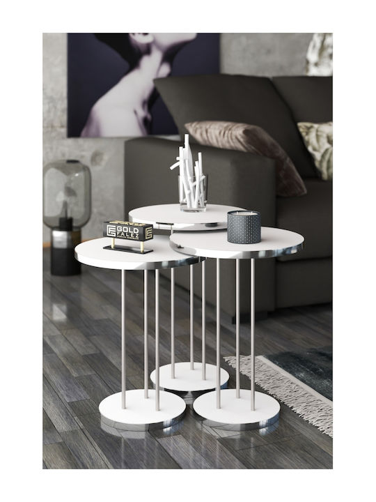 Round Zigon Set Wooden Silver 3 Pieces W34xL34xH48cm
