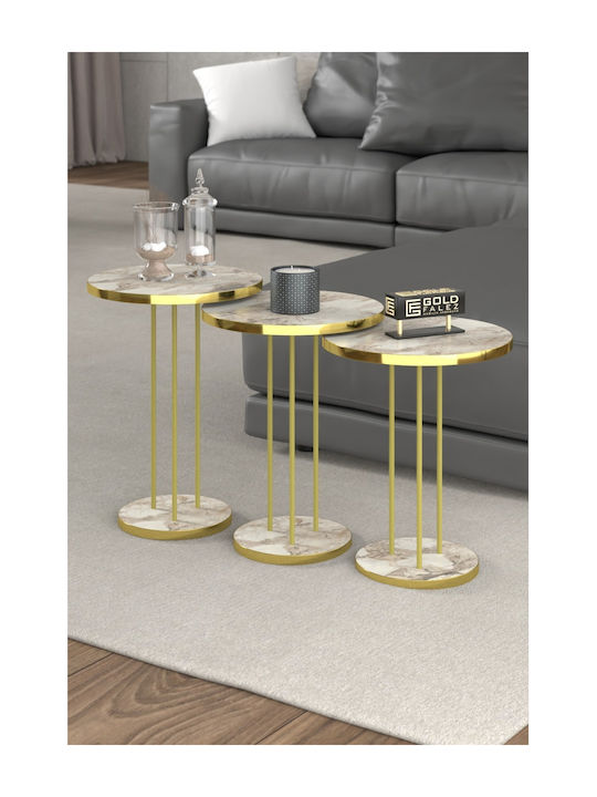 Round Zigon Set Wooden Gold 3 Pieces W34xL34xH48cm