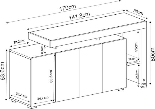 Μπουφές Ξύλινος Μπρούτζινο 170x35x80cm Μπουφές Ξύλινος Μπρούτζινο 170x35x80cm