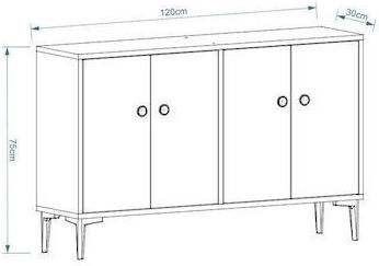 Буфет Дървен Бял 120x30x75см