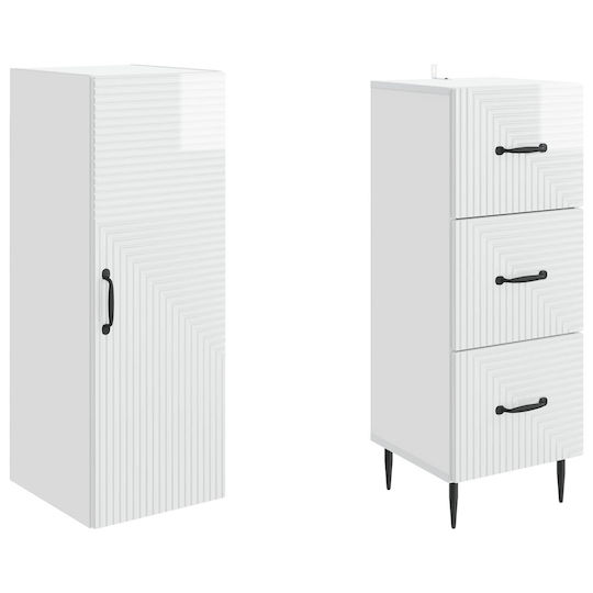 vidaXL Bathroom Column Cabinet Wall Hung M33xD34.5xH90cm White