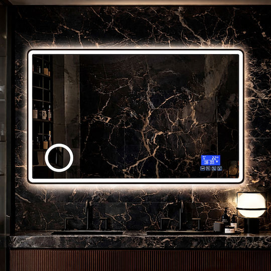 Futura Oglindă de Baie Rectangulară cu Mărire cu Lumini LED cu Atingere cu Bluetooth 120x80cm Transparentă