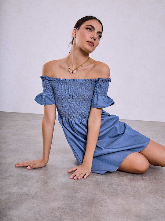 Celestino Women's Mini Denim Dress Smocked Blue