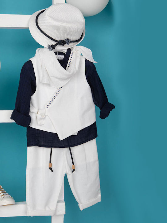 Bambolino Baptism Suit with Vest for Boys Linen White