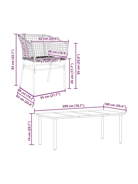 Set Sala De Mese Pentru Exterior 7 Piese Negru Cu Perne