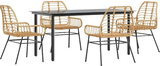 Set Sala De Mese Pentru Exterior 5 Piese Negru Cu Perne