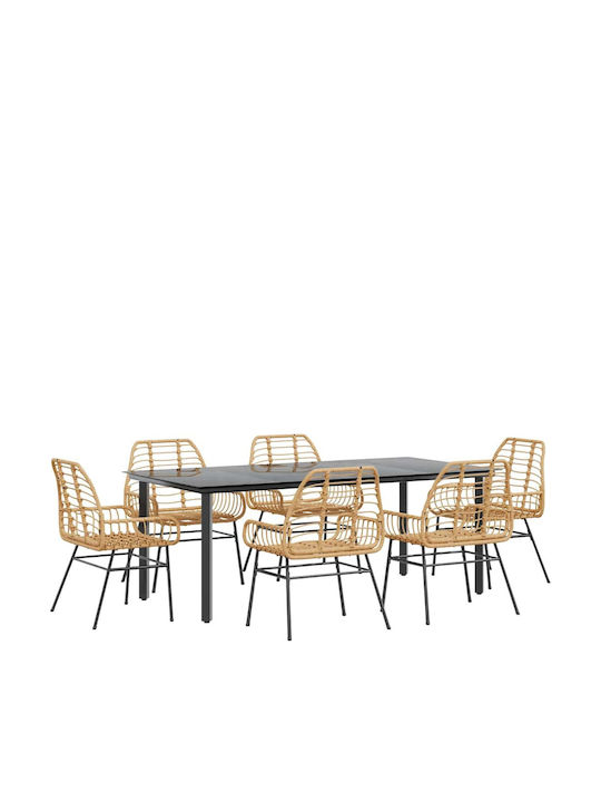 Garden & Outdoor Furniture Set Dining Room 7 Pieces Black with Pillows