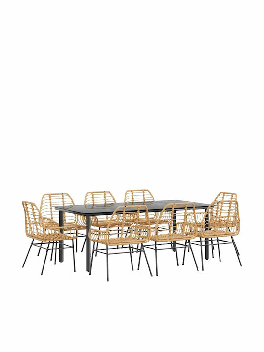 Garten- und Outdoor-Möbelsets Speisesaal 9 Stück Schwarz mit Kissen