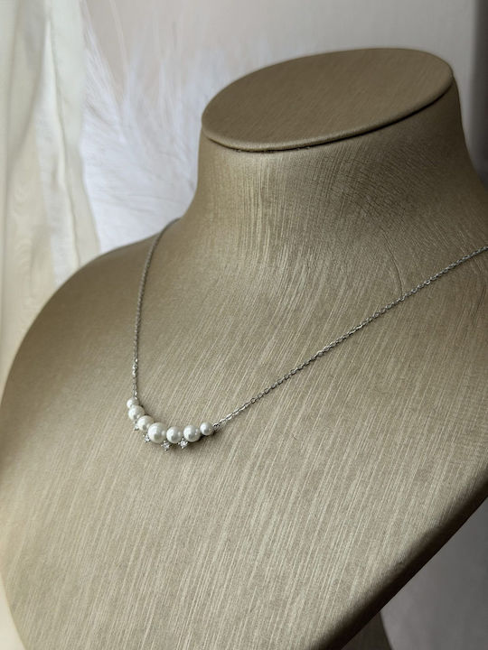 Necklace Silver With Pearls & Zircon