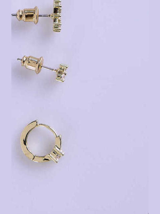 Celestino Set of 3 Women's Earrings with Strass Gold Tone