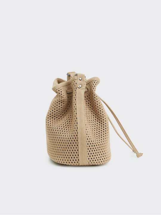 Net Planet Suede Δερμάτινο Γυναικείο Πουγκί Ώμου Μπεζ
