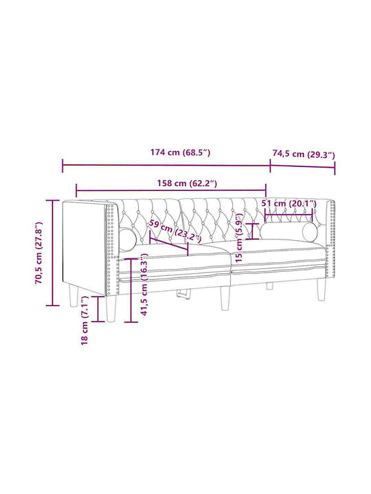 Canapea Cu Două Locuri Din Catifea Galbenă 174x74.5x70.5cm