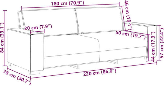 Dreisitzer Sofa Samt Rot 220x78x84cm