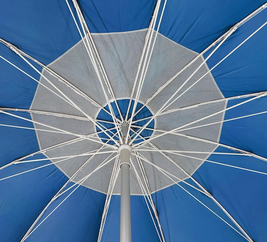 Maui & Sons WindGuard XXL Aluminum Beach Umbrella Diameter 2.4m with UV Protection and Air Vent Mykonos Blue with Double Braces (Super Reinforced)