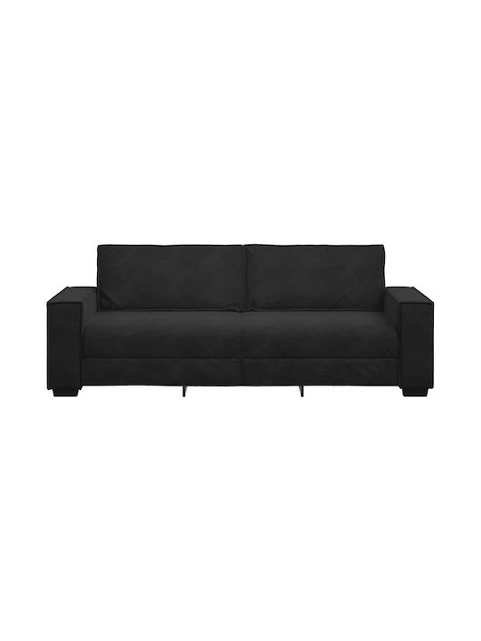 Three-Seater Velvet Black Couch 220x78x84cm