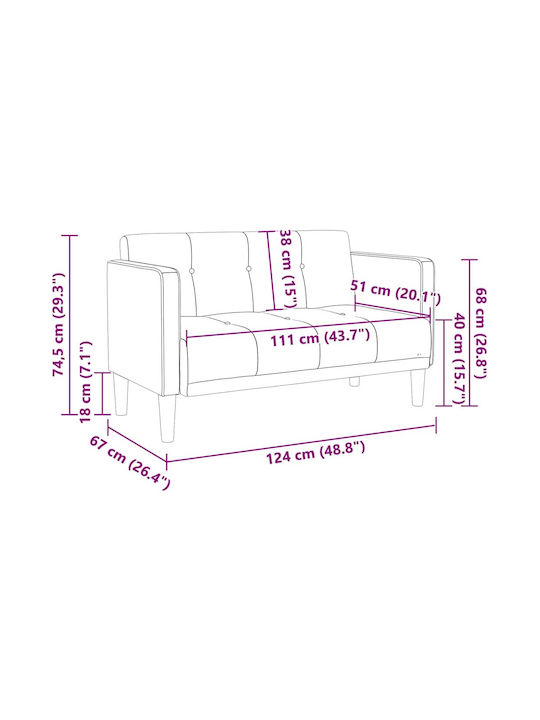 Two-Seater Velvet Blue Couch 124x67x74.5cm