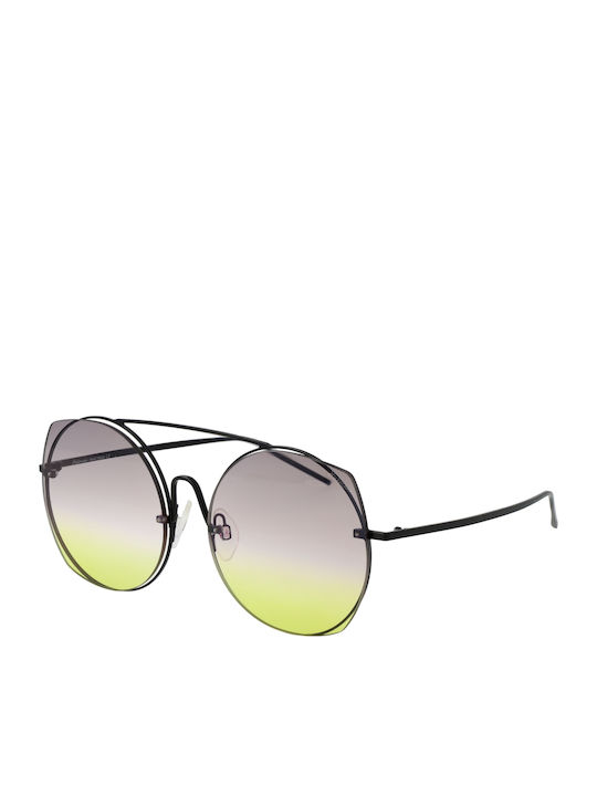 Ana Hickmann Women's Sunglasses with Black Metal Frame and Yellow Lens HI3067 09A