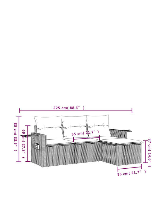 Ecksofa Outdoor Rattan mit Kissen 55x62x69cm