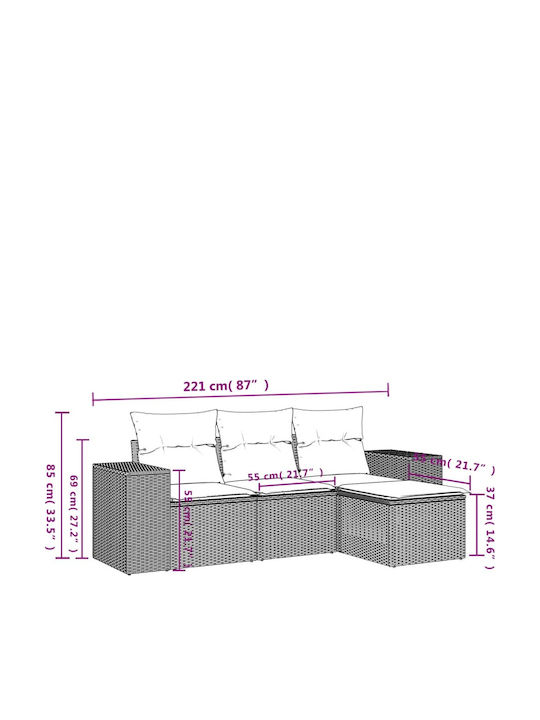 Outdoor Corner Sofa Rattan With Cushions 55x62x69cm