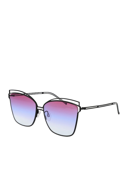 Ana Hickmann Women's Sunglasses with Black Metal Frame and Purple Gradient Lens HI3049 09B