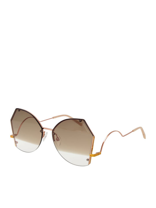 Ana Hickmann Damentaschen Sonnenbrille mit Gold Metallischer Rahmen und Grauen Gläsern