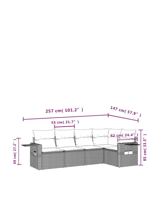 Ecksofa Outdoor Rattan mit Kissen 62x62x69cm